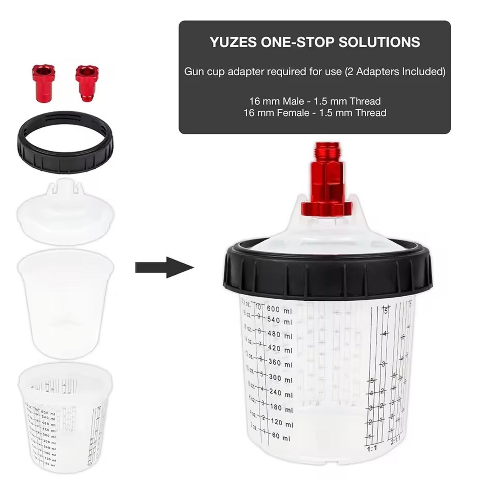 

ABMH-2X 600Ml Disposable Paint Cup With Connector Sprayer Cup Paint Mixing Cup Type H/O Quick Cup Spraying 16X1.5MM External One Size