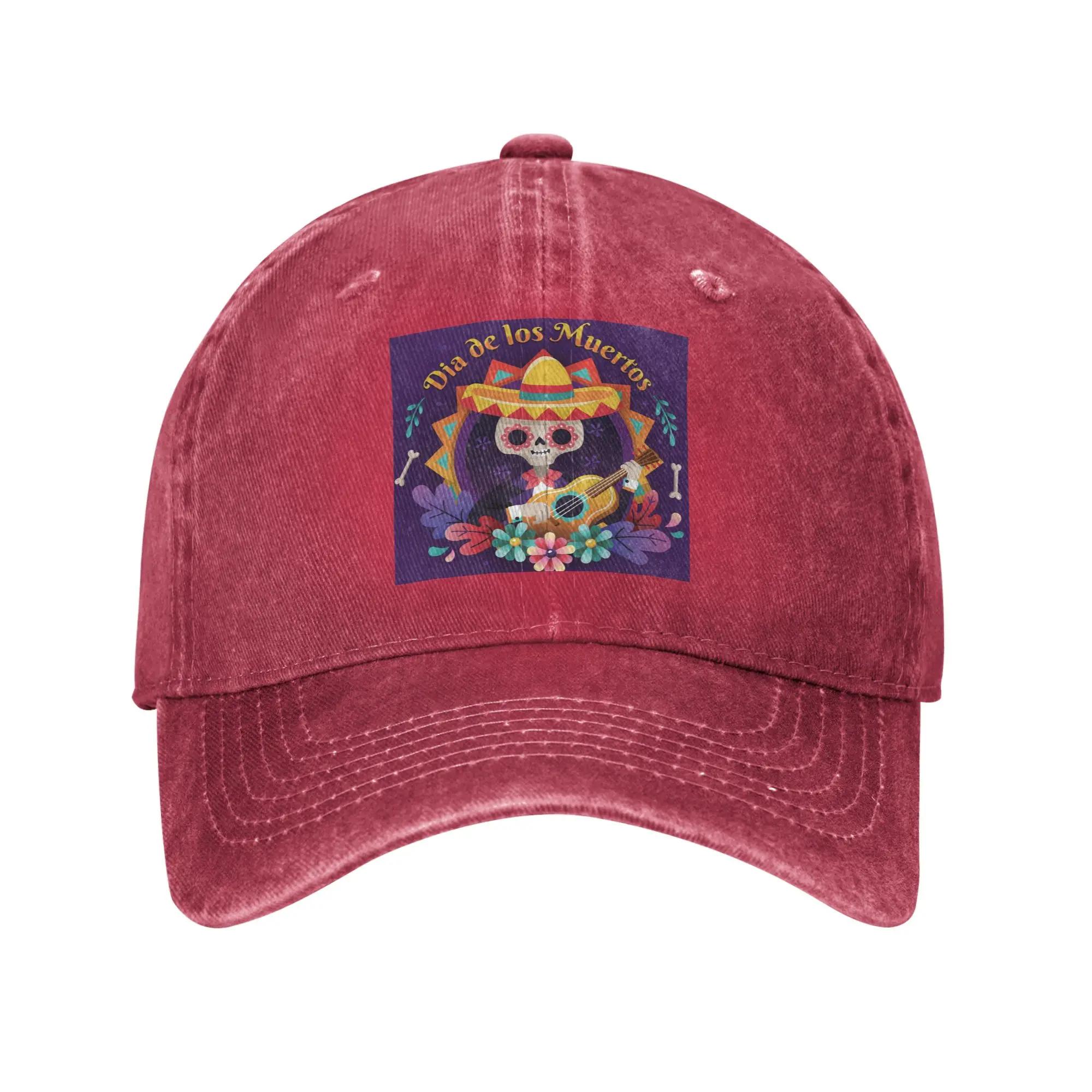 Mexican Sugar Skulls And Flowers Denim Cap Casual Baseball Caps Adjustable Hat Summer Unisex Baseball Hats One Size