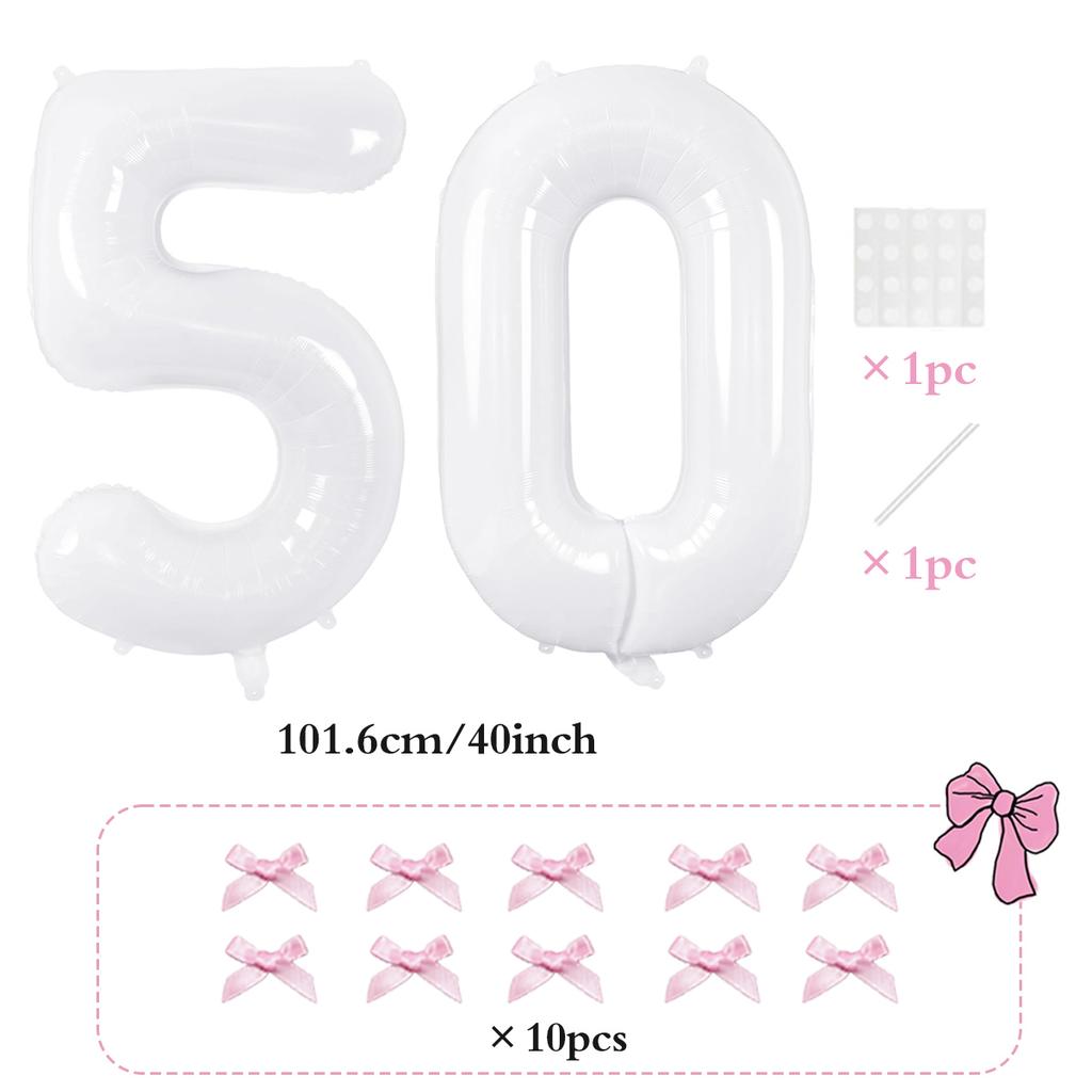 2pcs101.6cm Pink Bow Decoration White Digital Balloon for Birthday Anniversary Wedding Graduation Season New Year Decoration