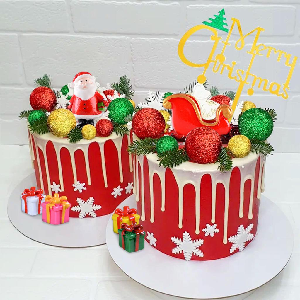 Glitter Christmas Cake Decor Santa Claus Cake Topper Red Green Cake Decor for Christmas Baby Shower Birthday Party Supplies