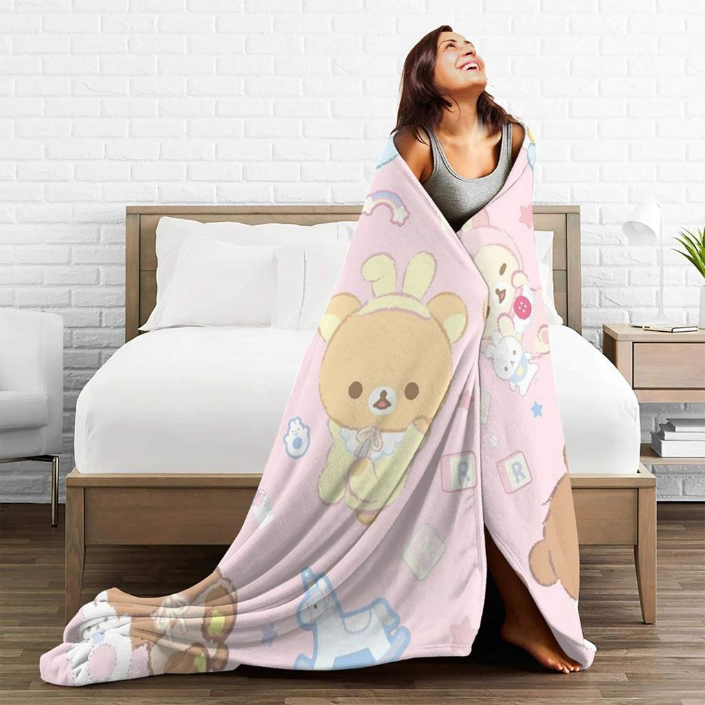 Baby Rilakkuma And Friends Cute Design Blankets Soft Warm Flannel Throw Blanket Bedding for Bed Living room Picnic Travel Couch