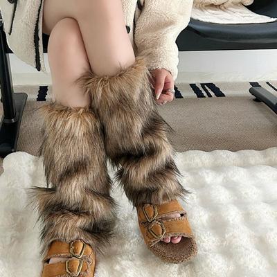 Casual Y2k Imitation Fur Leg Warmers JK Spicy Girl Plush Stockings Footcover Sweet Boot Cover Women