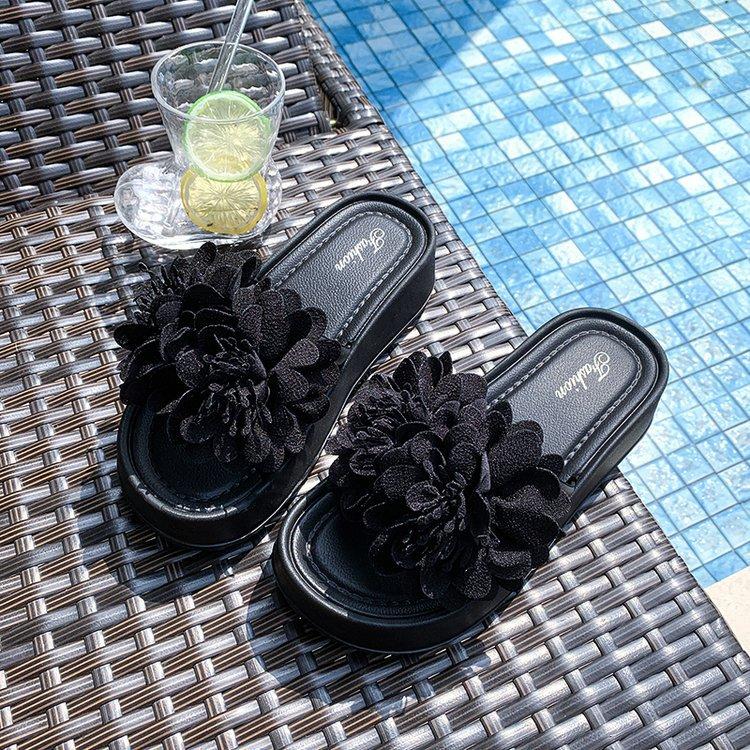 Fashion Flower Slippers Women Summer Platform Shoes Shale Female Beach Low Slides Pantofle Sabot 2025 Fabric Rome Hoof Heels Scandals Ru