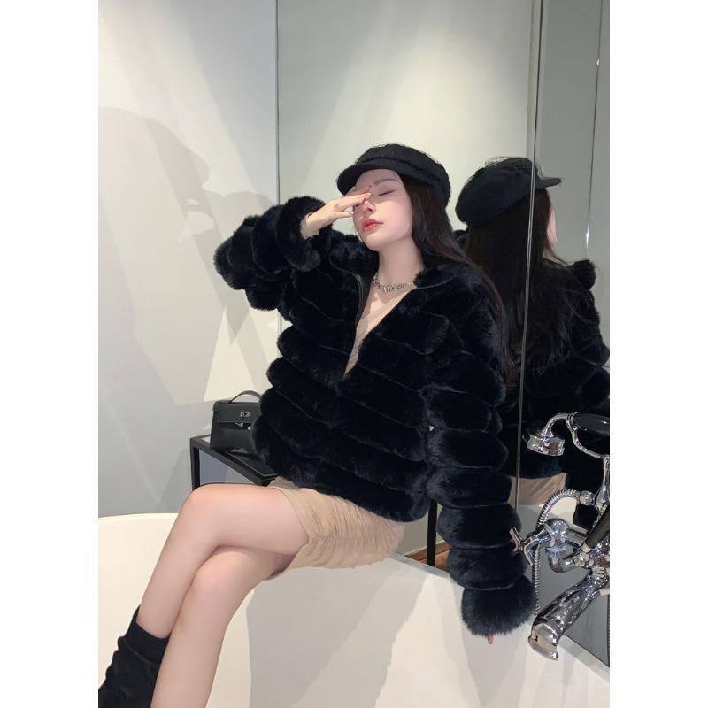 French Fur Coat for Women Imitation Rex Rabbit Winter Thickening Short Style Small Fur Versatile Fur Coat Top