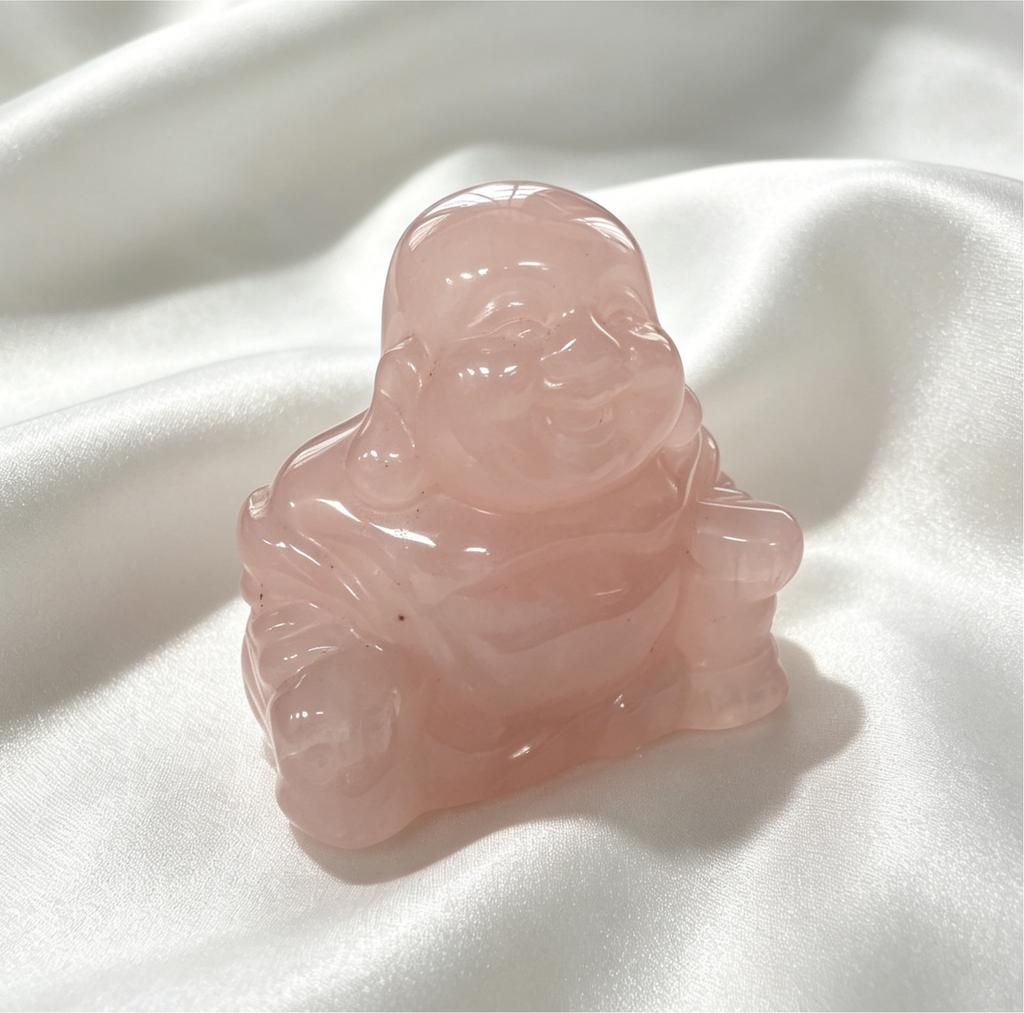 Rose Quartz Laughing Buddha Figurine, 2026 Crystal Feng Shui Ornament, Healing Love Stone Home Office Decor Gift