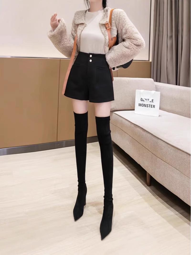

Women s Black High-Waist Fleece-Lined Slimming Booty Shorts - Trendy and Versatile for Autumn/Winter Casual Wear 3XL чёрный