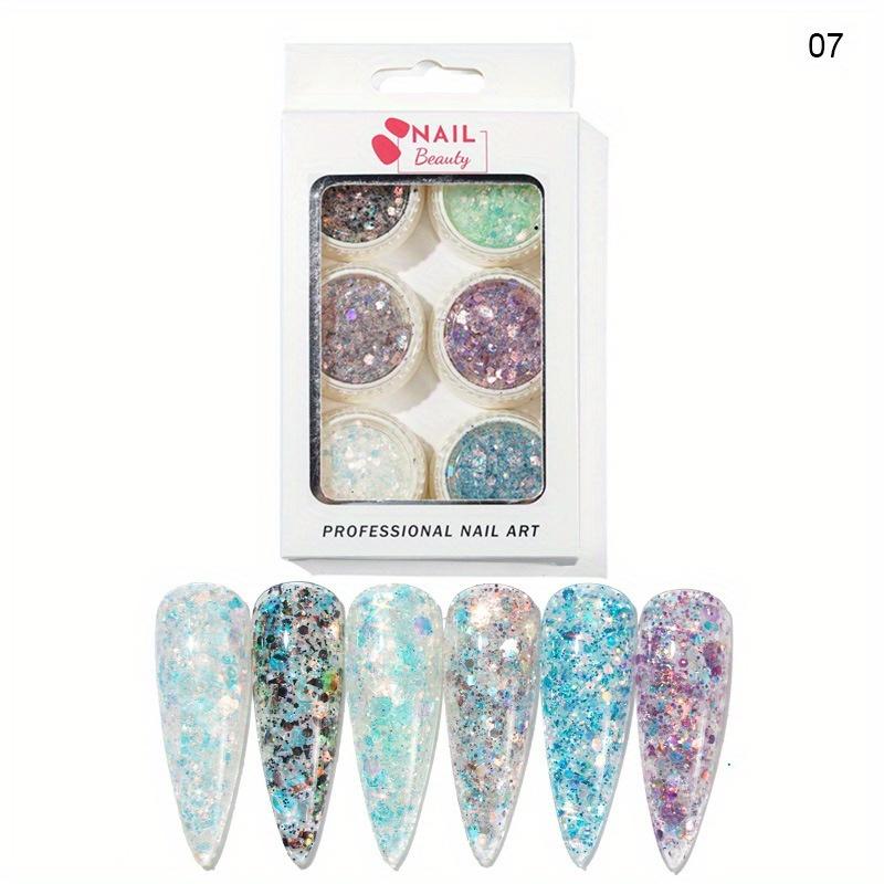 

6 коробок/компл. разноцветные 3D ультратонкие блестки для ногтей, блестящие хлопья, блестящие кончики «сделай сам», ослепительные блестки, украшения для дизайна ногтей