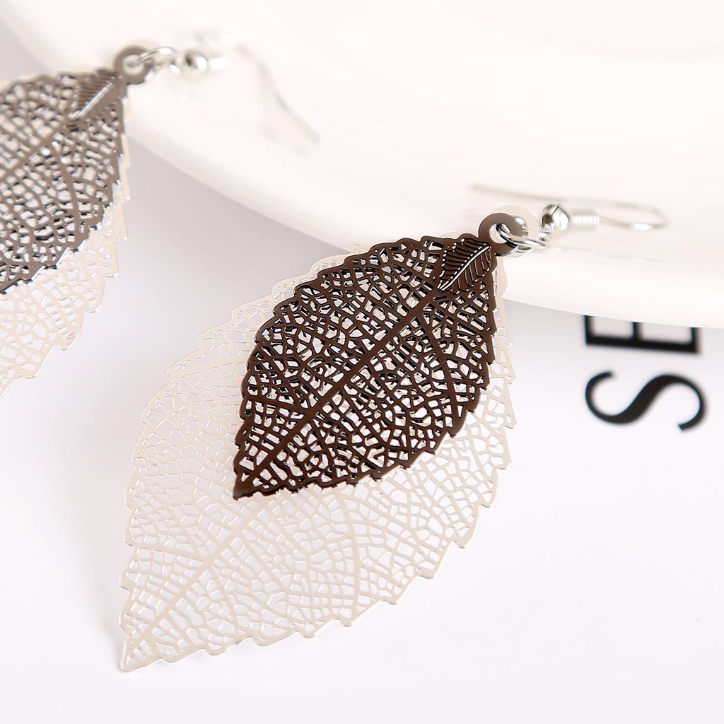 Earrings Leaf Earrings Gold Simple Double Layer Hollowed Out Leaf Earrings Vintage Double Layer Teardrop Straw Large Circle Women's Earrings