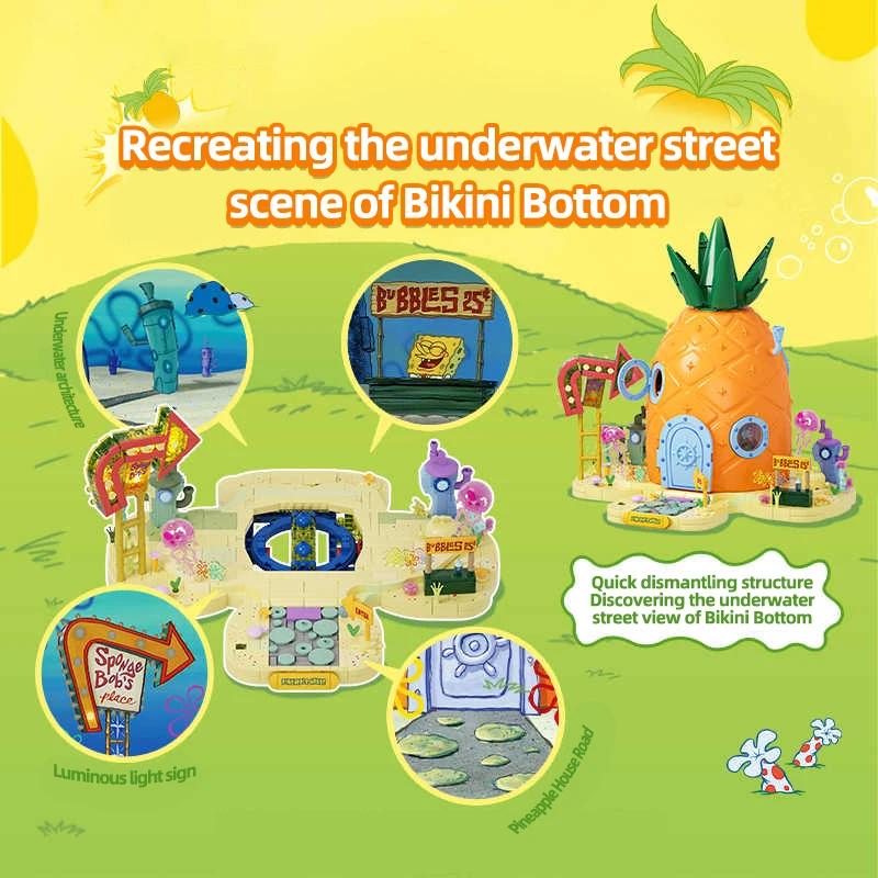 SpongeBob SquarePants Building Blocks Pineapple House Krabby Patty Restaurant Model Bricks Set Desktop Ornaments Kids Toys Gifts