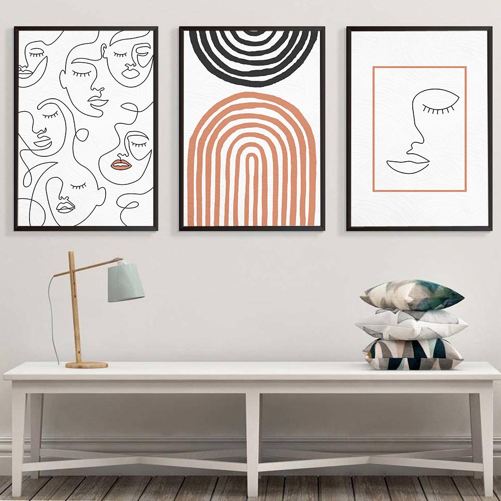 Abstrakte Linie Gesicht Regenbogen Minimalistische Wandkunst Leinwandmalerei Nordisches Poster und Drucke Wandbilder für Wohnzimmerdekor