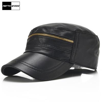 Men's Genuine Leather Flat Top Hats Light Plate Leather Thin Style Casual Flat Top Hat Trucker Hats