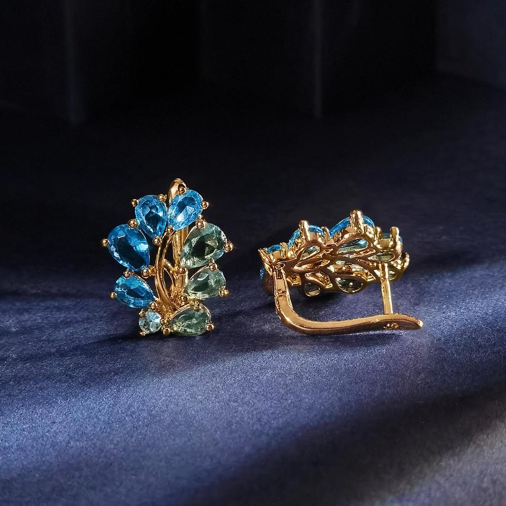 Flower Sky Blue Zircon Women's Earring Rose Gold Clip Earrings