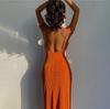 QICED Women's Spring Solid Color Halter Neck Swing High Waisted Spice Girl Dress