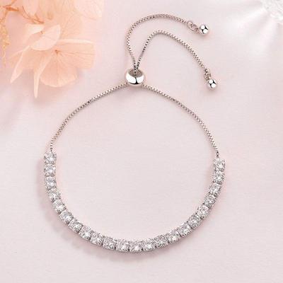 New Luxury Single Row Zircon Bracelet Adjustable Pull Chain 3mm Cubic Zirconia Ins Style Women Jewelry