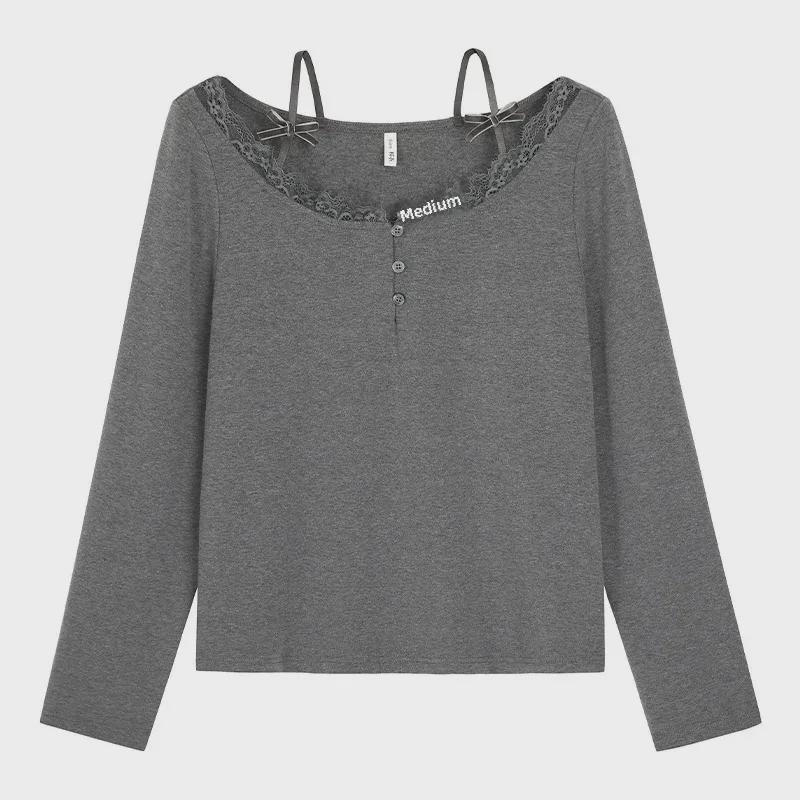 Women's Plus Size Lace Splicing One-Shoulder Long-Sleeve T-Shirt