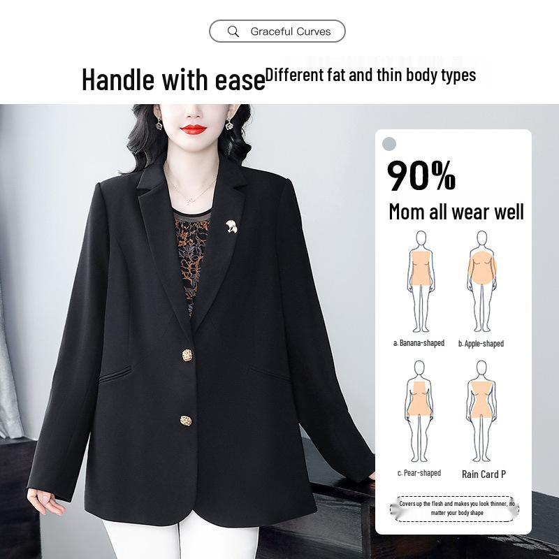 2024 Autumn/Winter Plus Size Slimming Commuter Suit Jacket for Middle-Aged Women