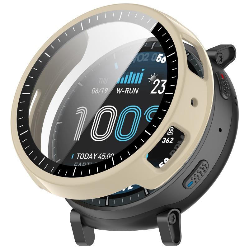 

Захисний чохол з ПК + загартованого скла для Amazfit Active Max, протиударний, з захистом екрану, бампер, чохол повного покриття для Amazfit Active Max бежевий