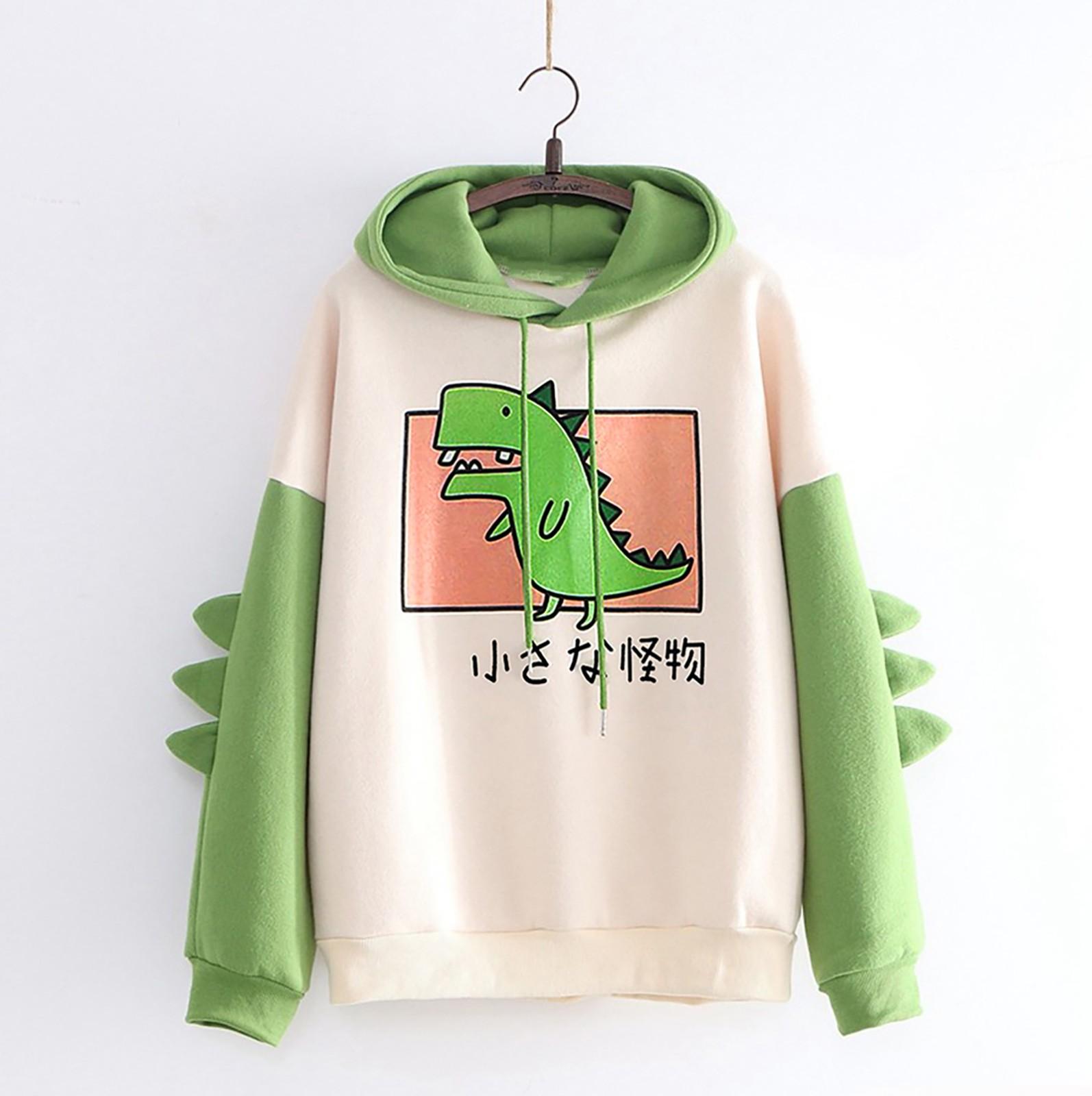 

Модные женские повседневные топы с длинным рукавом с принтом динозавров S зелёный