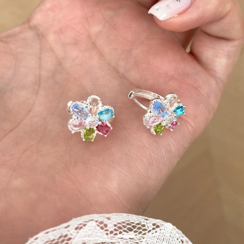 Flower Stud Earrings For Women Girls Korean Fashion Rhinestone Crystal Stud Earrings For Party Banquet Zircon Gift