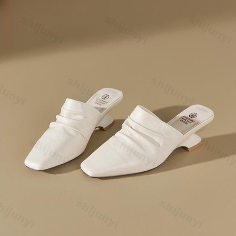 Fashion 2025 Summer New Elegant Square Head Casual Muller Slippers for Women's Comfortable Wedge Heeled Half Drags Fashion Beach Sandals