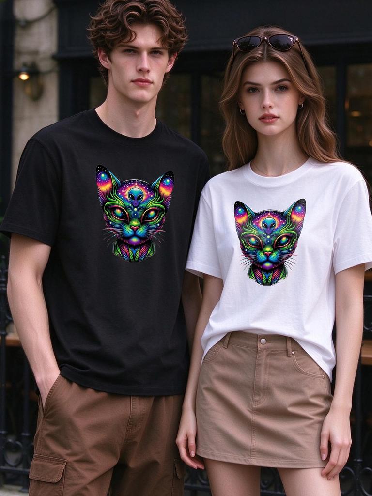 Unisex T Shirt Cosmic Mystical Cat Pattern Fashion Casual Soft Comfortable Daily Top