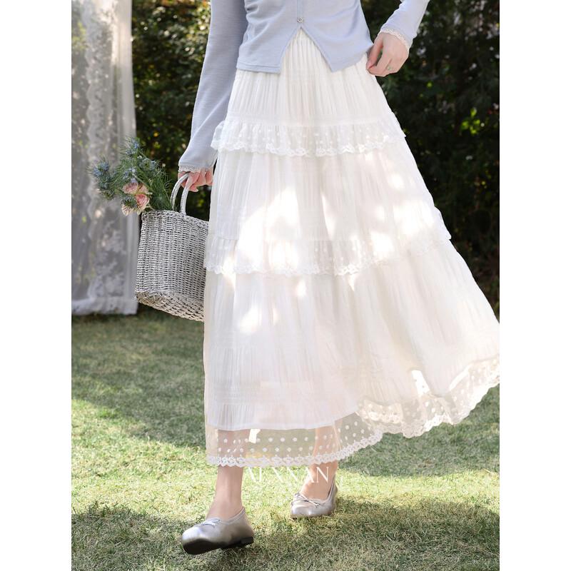 

Lù Xiàngnán Women s White Lace Tiered A-Line Long Skirt L