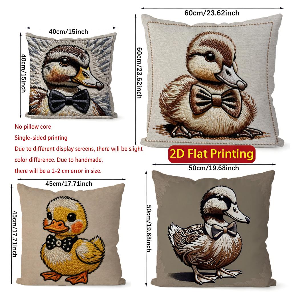 2D Adorable Duck Bow-Tie Pattern Pillow Covers Pattern Cushion Cover Suitable For Sofa Bedroom Car Pillow Cover