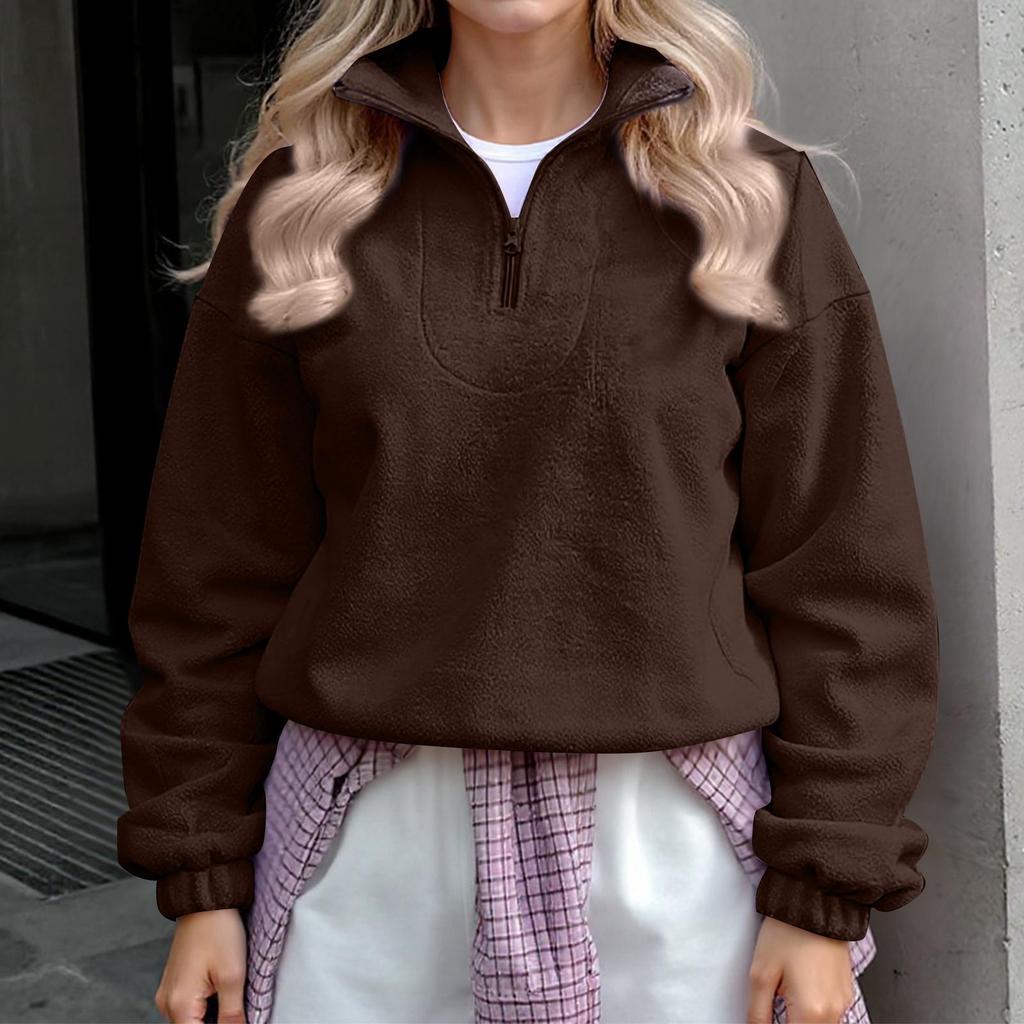 Women's Fashionable And Casual Fleece Line Solid-color Long Sleeve Top