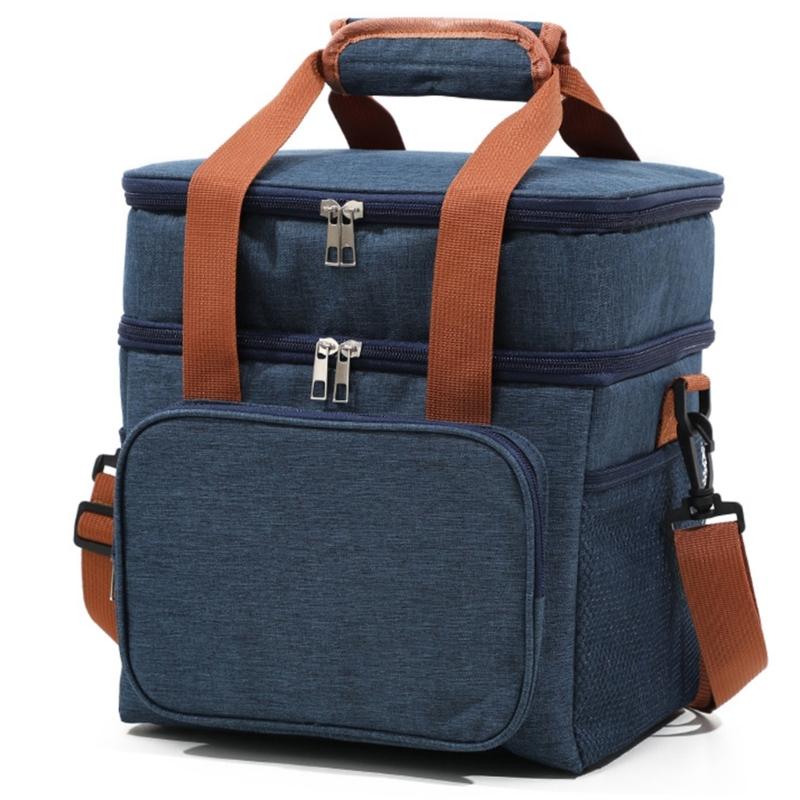 

Double Layers Lunch Box Insulated Bag Thermal Bag Coolers Bag Picnics Bag Large Lunch Bag with Removable Shoulder Strap темно-синього кольору