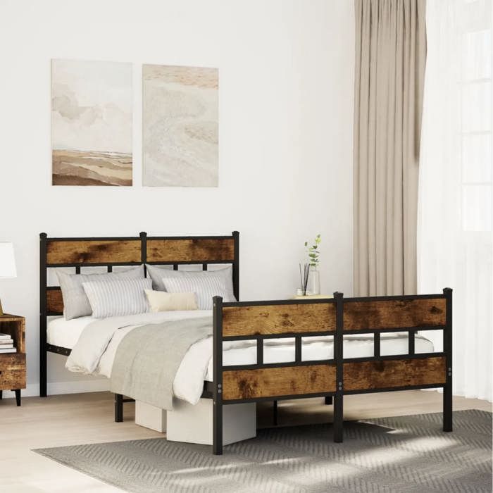 VidaXL Metal Bed Frames Without Mattress Smoked Oak 120x190 Cm 4017068