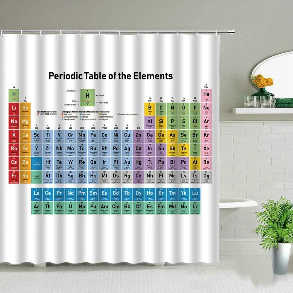 Periodic Table Of Elements Shower Curtain In The Bathroom Decor Chemical Form Digital Print Waterproof Cloth Curtains With Hooks