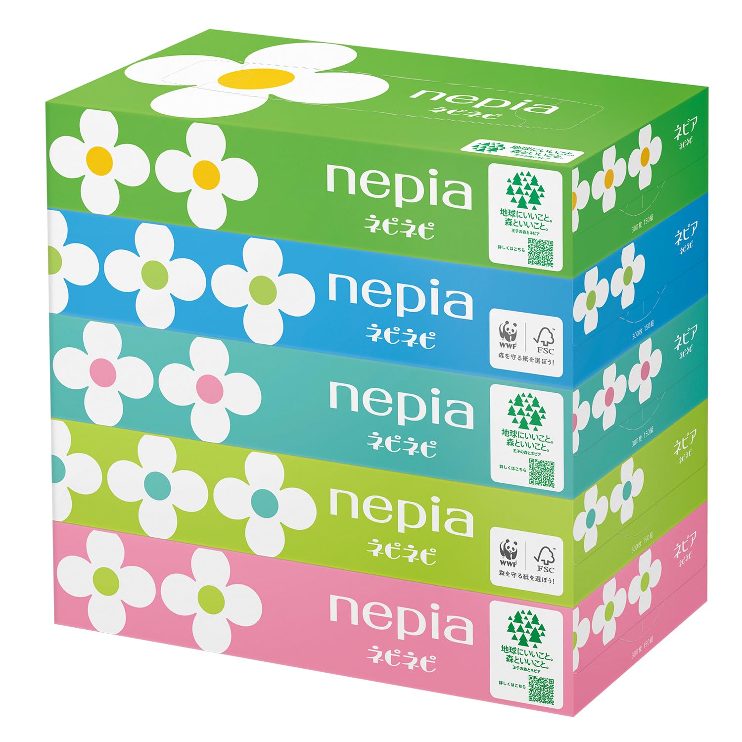Nepia Nepinepi 300 sheets x 5 boxes Tissues, (150 pairs) белый
