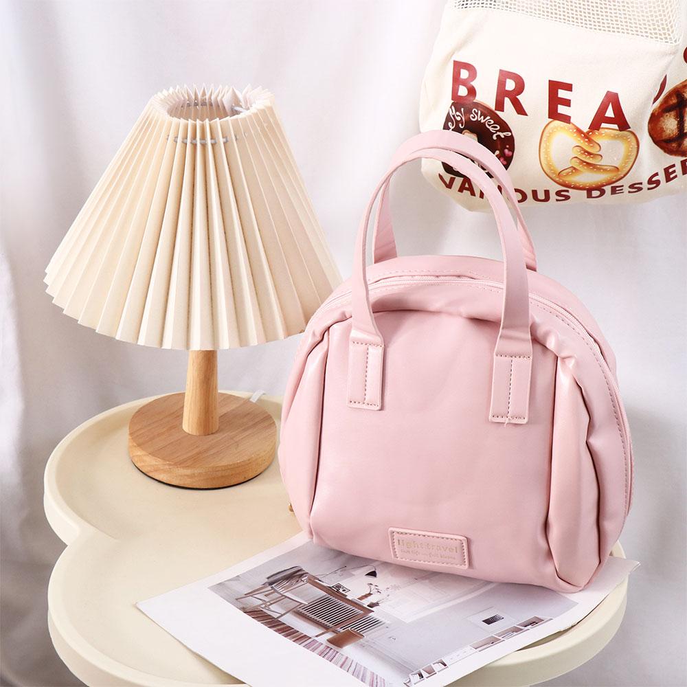 Fashion Zipper PU Leather Cosmetic Bag Handbag Shell Bag Makeup Pouch Bag Makeup Tote Korean Style Travel Wash Bag Female/Girls