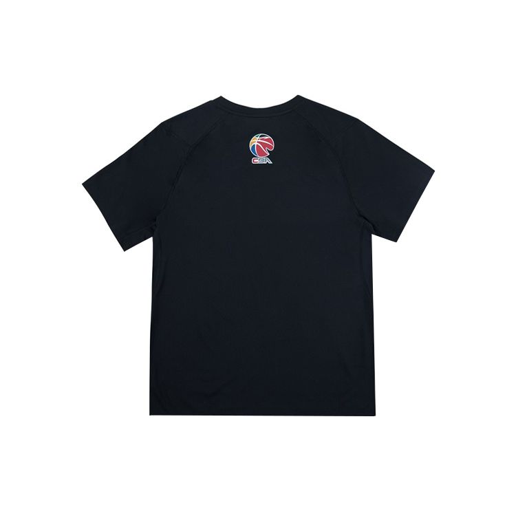 Li Ning CBA Series Professional Basketball Series Guangdong Team Away 21-22 Season Logo Print Round Neck Short Sleeve T-Shirt Men Tops Black ATSR625-2