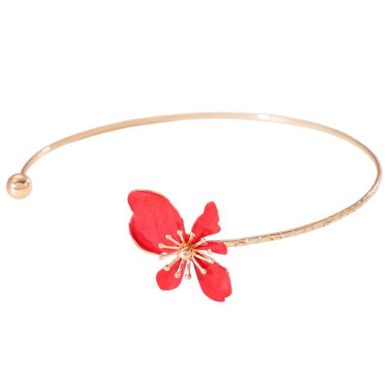 Flower Cuff Choker Enamel Flower Cuff Necklace Elegant Adjustable Wire Choker for Women Parties Holiday Beach Vacation Jewelry