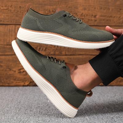 Neue Herren Klassische Walking Schuhe Sommer Gestricktes Mesh Atmungsaktiv Flache Schuhe Leichtgewichtige Weiche Sohle Einfarbig Schnürschuhe Freizeit Schuhe