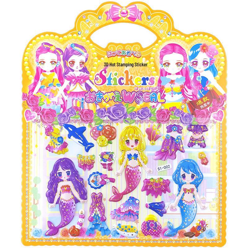 Princess Embossed PVC Bubble Stickers Book for Kids - Dress-up & Cartoon Designs