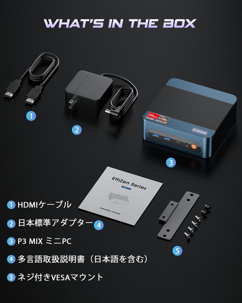 BOSGAME Mini PC AMD Ryzen 7640HS P3MIX mini pc 8C16T up to GHz DDR5 SSD 760M Windows 11 Pro compatible Silent fan LAN USB4 WIFI6E Small form factor