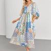 European and American explosive bohemian lantern sleeves fashion printing big pendulum long dress