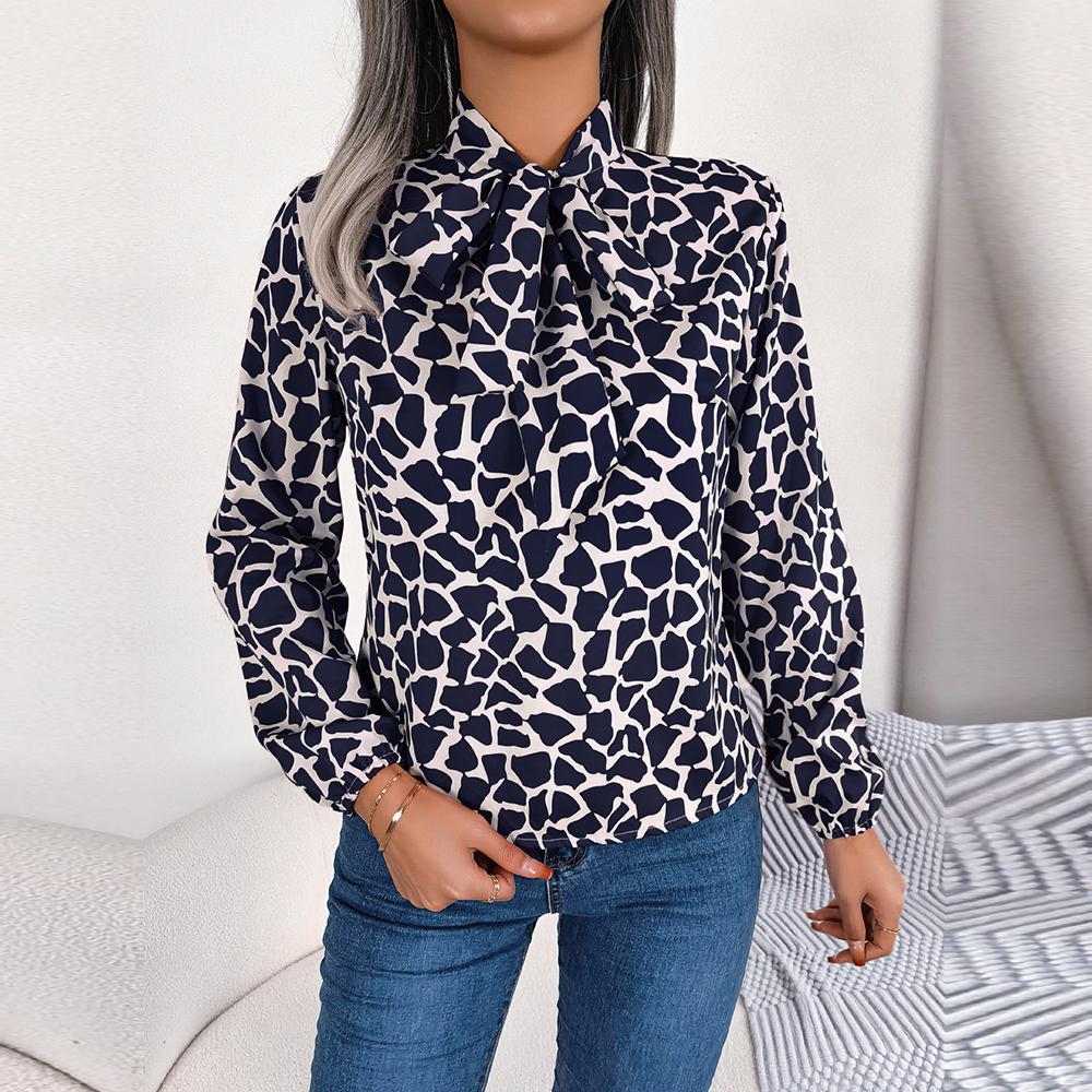 Женские осенне-зимние темпераментные шифоновые блузки контрастного цвета со шнуровкой — фото 15