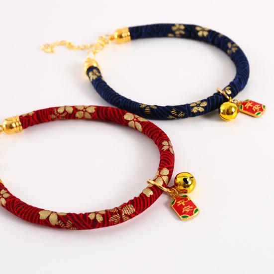 Pet Collar Chinese Style Decorative Skin Friendly Adjustable Cat Dogs Necklace Collar with Pendant Bell for Festival
