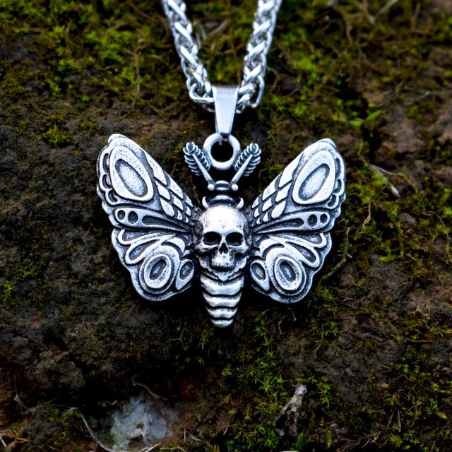 Halloween Dead Head Skull Pendant Women Moth Necklace for Christmas Gift