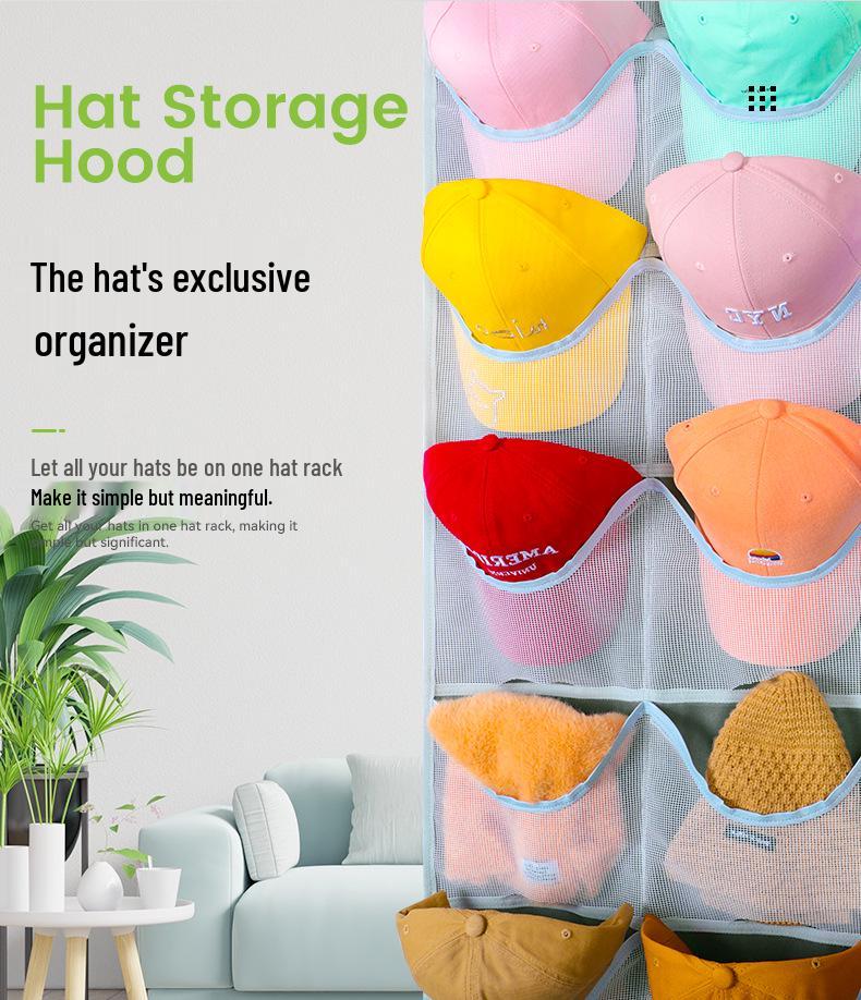 Wall-Mounted 24-Pocket Transparent Hanging Organizer for Baseball Hats