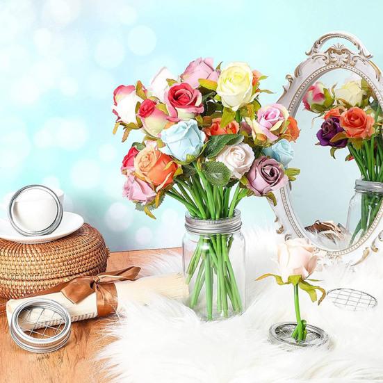 Yousheng Metal Mason Jar Flower Lid Insert Wide Mouth Canning Jar Lid with Straw Hole Grid Organizer for Flowers Pens Toothbrushes