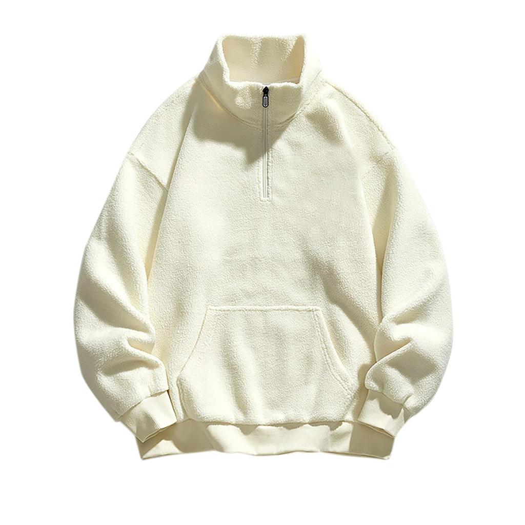 Men's Casual Solid-color Long-sleeved Sports Sweatshirt, Men's Fleece Warm Semi-zippered Pullover Sweatshirt