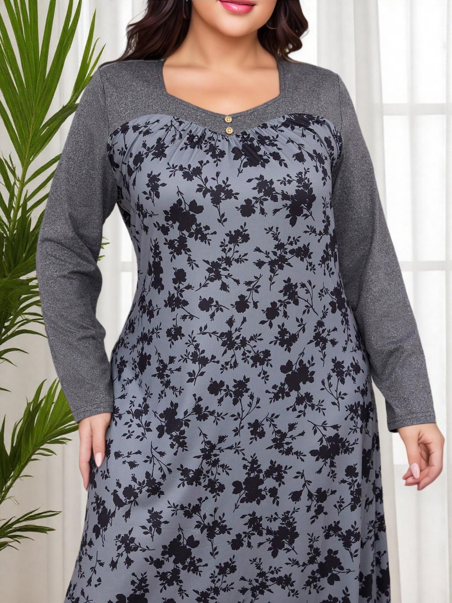 Middle East Plus Size Elegant Summer High-waisted Slimming Vacation Dress 1XL серый