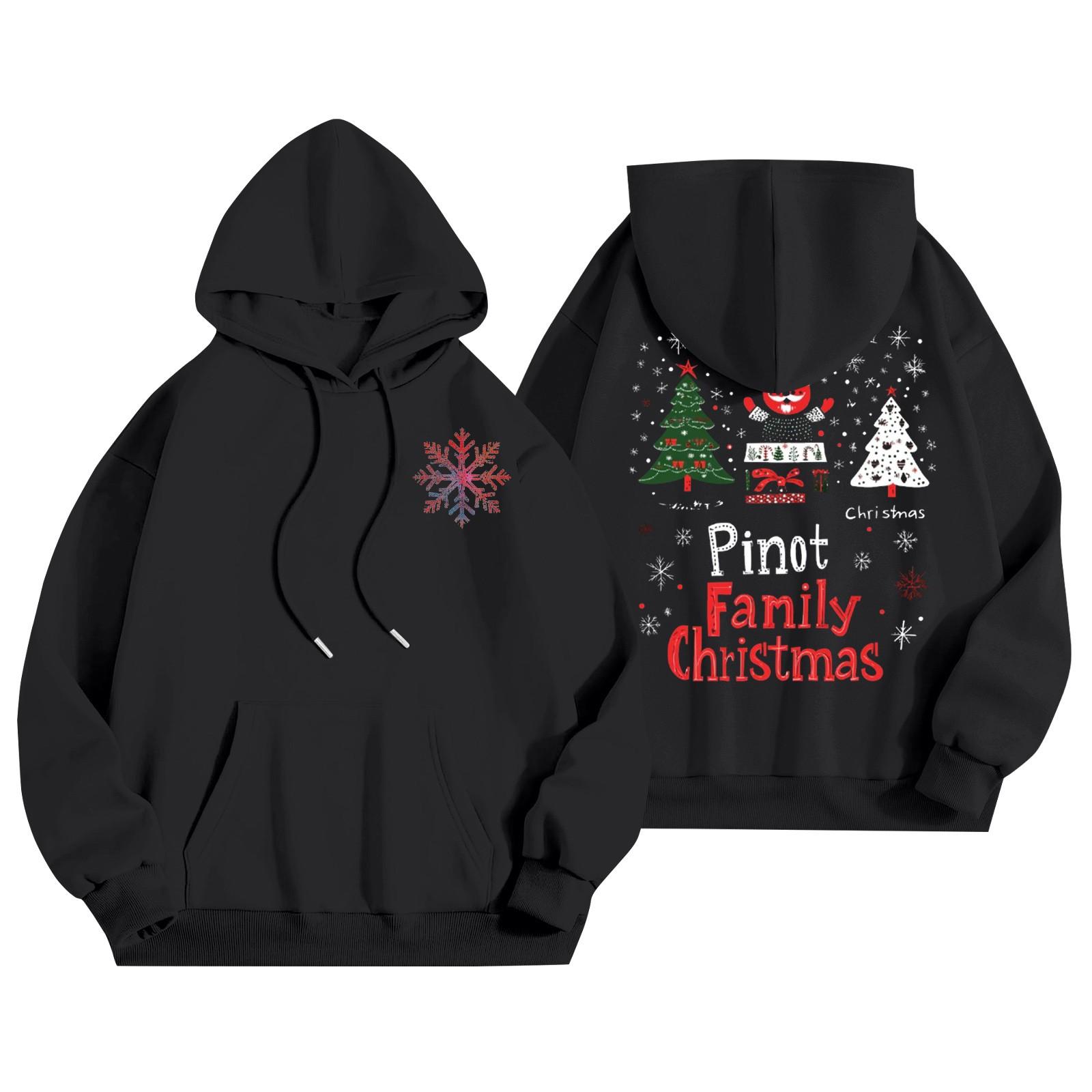 

Женский повседневный свитер с длинным рукавом, рождественский принт, капюшон, толстовка с карманами L чёрный