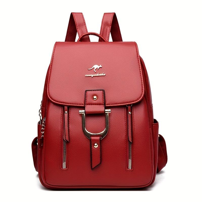 Новый женский мягкий кожаный рюкзак большой вместимости красный 1970₽
