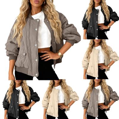 Women's Fashion Casual Fall And Winter Solid Color Short Zipper Jacket Cotton Coat