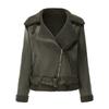 Womens Faux Suede Leather Jacket With Fur Collar Fall Winter Warm Outerwear Long Sleeve Zipper Coat